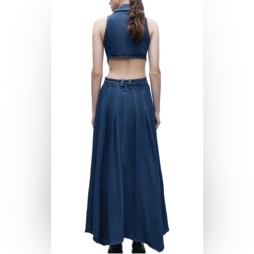 Amazon Dark Blue Denim Jumpsuit with Gold Accent Buttons - Picture 4 of 15